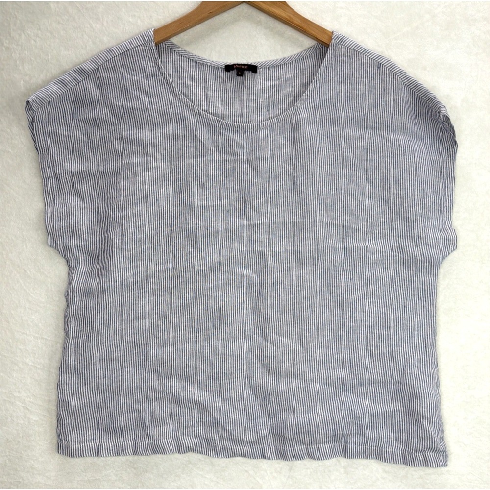 Quince Women's Striped Linen Top Blue White Stripe Size Large